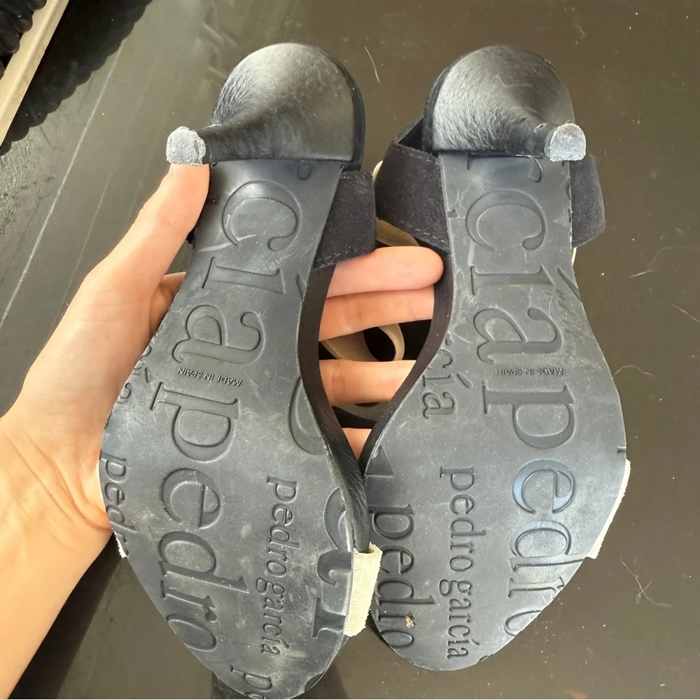 HOLD Pedro Garcia Yola Colorblock Sandal Heel Black Tan Leather 38 - Picture 6 of 8